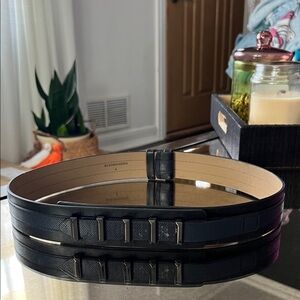 BCBGMazAzria Tan Leather Belt with Black Logo Stamp